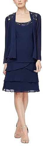S.L. Fashions Damen Embellished Tiered Sequin Jacket Dress (Petite And Regular) Kleid fr besondere Anlsse, Sapphire Petite, 44 EU