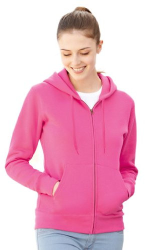 Fruit of the Loom Ladies Lady-Fit Hooded Sweatshirt Jacket (XS) (Fuchsia)