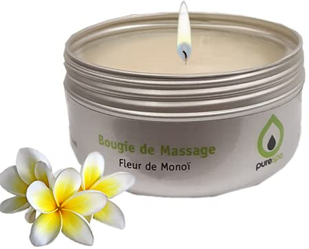 Purespa Bougie de Massage naturelle parfumée Monoï - 100% sensuel et relaxant (80 gr)