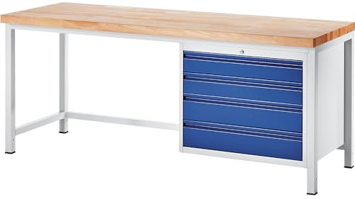 RAU | Werkbank | Gestellbauweise | 4 Schubladen Größe XL | Tiefe 700 mm | Breite 1250 mm