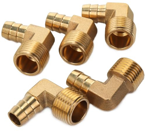 LTWFITTING 90 Deg Elbow Brass Barb Fitting 1/2-Inch Male BSPT x 12mm ID Hose(Pack of 5)