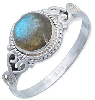 mantraroma Labradorit Statement Ring Damen 925 Silber – Cabochon Edelstein