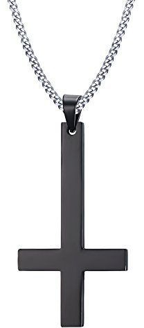 Vnox Uunisex Halskette mit umgedrehtem Kreuz, Edelstahl, kubanische Kette, Schwarz, 60 cm