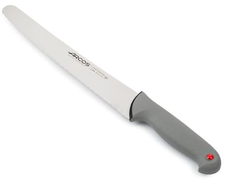 Arcos Serie Colour Prof - Cuchillo Pastelero - Hoja Serrada de Acero Inoxidable Nitrum de 250 mm - Mango de Polipropileno Recubierto de Elastómero Color Gris