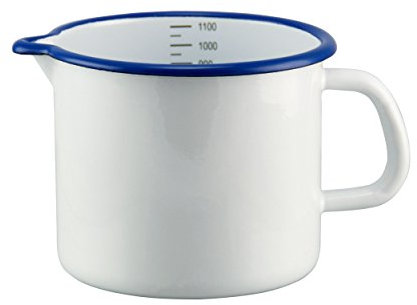 Bocche smalto – Pentolino per latte, becco pentola in ceramica smaltata – 1 litri – Colore: Bianco con bordo blu