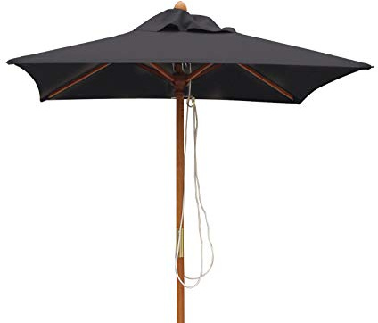 Jati Umbra 1.5m Small Wooden Patio Parasol with Cover (Black) - Square | Single-Pulley | 2-Part Pole