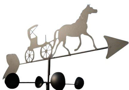 Garden Market Place Weathervane Horse & Carriage – Weather Vane with Wind Speed Cups, All-Steel Direction Indicator, Wall Fixings & Ground Spike, Black Vane for Garden, Shed, 50cm Wide, 1.7m Tall