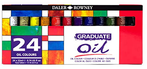 Daler-Rowney Graduate 22ml Oil Paint Set, 24 Assorted Colours, High Lightfastness, Ideal for Student Artists & Hobbyists