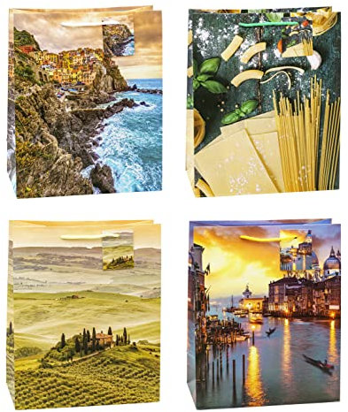 TSI Geschenktüten TOSKANA & VENEDIG, 12er Packung, Größe: Groß (HxBxT 32 x 26 x 13,5 cm), Art. Nr. 82310