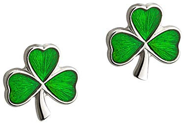 Irish Shamrock - Irische Kleeblatt Ohrstecker - Sterling Silber & Emaille aus Irland