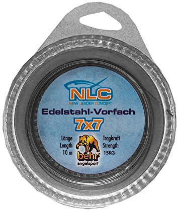 10 m Stahlvorfach 7x7 mit Klemmhülsen Angel Vorfach Hecht Raubfisch Vorfächer (15 kg Tragkraft)
