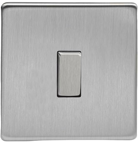 Varilight Single Rocker Light Switch 2-Way - Screwless Brushed Steel With Brushed Steel Rocker, XDS1S