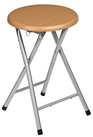 Premier Housewares Foldable/Stool/Folding Chair Wood Veneer Seat Retracting/Folding Stool Silver Metal Legs Folding Chairs Indoor/Bar Stools 30 x 30 x 47