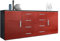 Vladon Sideboard Faro V2, Made in Germany, Kommode mit 2 Türen und 4 Schubladen, Schwarz matt/Bordeaux Hochglanz (166 x 72 x 35 cm)