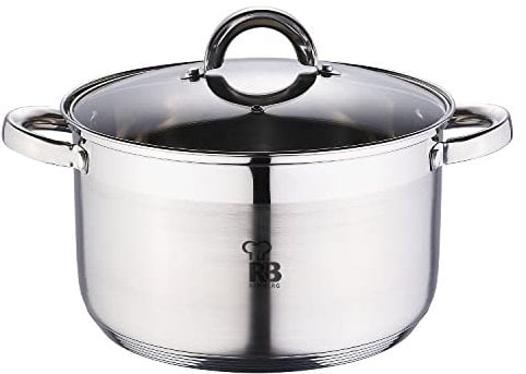 RENBERG Alexander | Cacerola de Cocina | Cacerola de 24 x 14.5 cm y 6,3 Litros con Tapa de Cristal | Acero Inoxidable | Menaje de Cocina | Fondo Encapsulado de 5 Capas | Todo Tipo de Cocinas