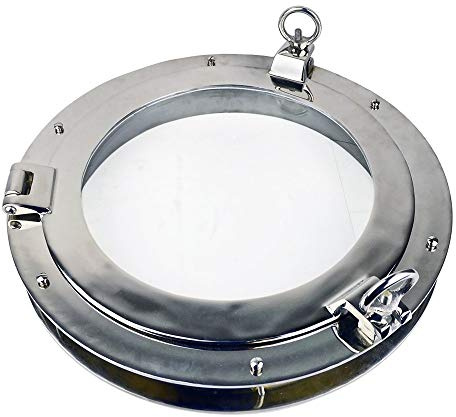20” Nickel Finish over Solid Brass Porthole Window with 2” Deep Flange - Functional