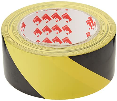 BONUS Eurotech 1BL23.71.0050/033A# PVC Bodenmarkierungsband, Klebstoff auf Kautschuk Basis, weich, Länge 33 m x Breite 50 mm x Dicke 0,17 mm, Gelb/Schwarz; Scapa mit Produzenten Kern oder ohne