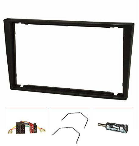 tomzz Audio 2439-005 Juego de Panel de Radio Doble DIN Compatible con Opel Corsa C Combo Omega B Vectra C Meriva Negro con Adaptador de Radio Adaptador de Antena ISO Soporte de desbloqueo ISO DIN