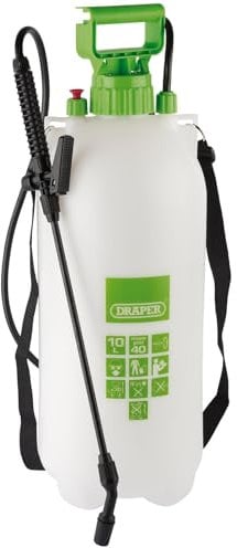 Draper Spruzzatore a Pressione per Carrello, 10 l, Pompa EPDM, spruzzatore da Giardino, Pompa per diserbante, pesticidi, insetticidi, fungicidi, 82469, Verde