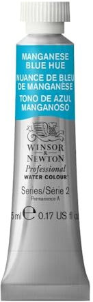 Winsor & Newton 0102379 Professional Aquarellfarbe, lebendige Wasserfarben in Künstlerqualität, hohe Farbbrillanz & Leuchtkraft, lichtecht, Archivqualität, 5ml Tube - Manganblau Farbton