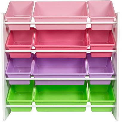Honey Can Do International SRT-01603 12-Bins Kids Storage Organizer Bin, Wood, Pastel