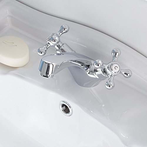 Chrome Traditional Crosshead Control Bathroom Deck Mounted Mono Mixer Basin Tap With Push Button Waste