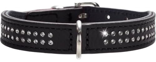 HUNTER DIAMOND PETIT Halsband für kleine Hunde, Leder, mit Strasssteinchen, 32 (XS), schwarz