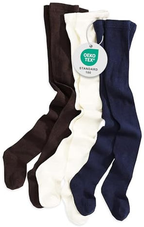 wellyou – 3er Set Kinder Strumpfhosen Mädchen & Jungen – Baby Strumpfhosen in Marine, Braun & Weiß – Uni Baumwollstrumpfhosen aus Ökotex zertifizierten Materialien (gr 110-116 | 4 Jahre)