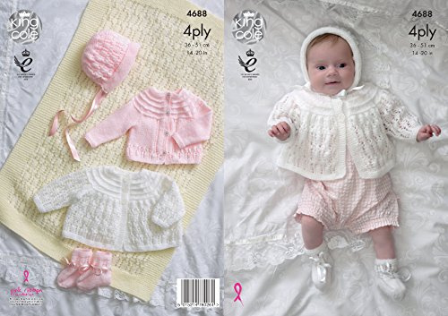 King Cole Baby 4 Ply Knitting Pattern for Matinee Coat Cardigan Bonnet & Bootees (4688)