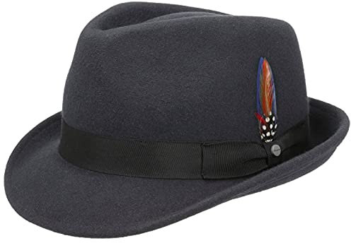 Stetson Elkader Trilby Filzhut Damen Herren Wollfilzhut Asahi Guard wasserabweisend schmutzabweisend Sommer Winter grau L (58-59 cm)