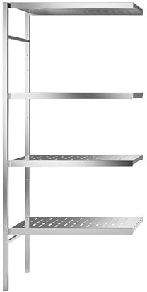 kaiserkraft | Edelstahl-Steckregal | 4 gelochte Fachböden | Fachbodenbreite x Tiefe 740 x 440 mm | Eck-Anbauregal