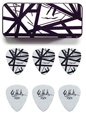 Dunlop EVH PT03 White Pick Tin with Black Stripes 6er-Set