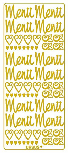 Ursus 59300080 - Kreativ Sticker, Menü groß, gold, 5 Blatt, selbstklebend, Ideal zur Kartengestaltung und zum Dekorieren von Geschenken, Stickerbogen ca. 10 x 23 cm