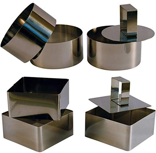 3 grands Cercles de présentation Inox avec poussoir + 3 grands Carrés de présentation Inox avec poussoir - 10 CM