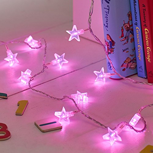Lights4fun 30er LED Lichterkette Sterne pink Leuchtsterne Kinderzimmer