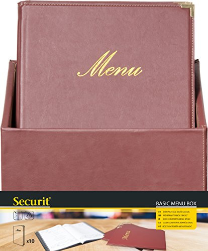 Securit Classic Lederoptik A4 Menukarte (x20) plus box, inkl. 1 dopplete Einlage für Menüs (für 4Seiten A4 ) , Braun