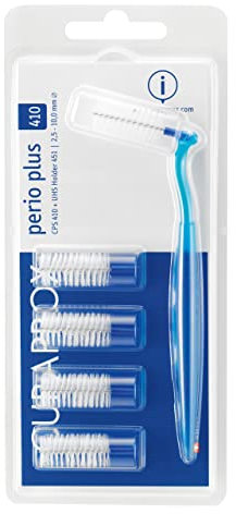 Curaprox Interdentalbürsten-set CPS 410 Perio – Für Große Zwischenräume & Zahnfleischpflege | Enthält 5 Bürsten & Halter Mit Langem Griff Für Einfaches Erreichen | Blau | in Der Schweiz Hergestellt
