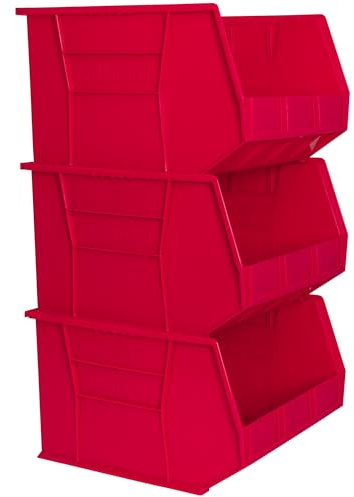 Akro-Mils 30270 AkroBins Plastic Storage Bins, Space-Saving Stackable Bins for Garage, Pantry, Craft Organization, 45.7 cm x 41.9 cm x 27.9 cm, Red, 3-Pack