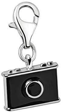 Quiges Donna Charm Ciondolo Placcato Argento Fotocamera Nera per Bracciali e Accessori