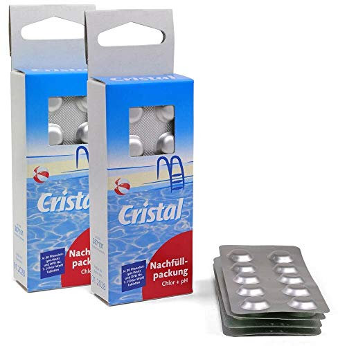 Cristal Pool Chlor & pH Wassertest Nachfüllpackung - 4 x 30 Tabletten - Für Pooltester - pH-Wert Phenol Red & Chlor DPD 1 Testtabletten