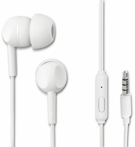 THOMSON | Auriculares con Cable, micrófono Integrado para Responder Llamadas, minimiza el Ruido Exterior, función remota, Cable de 1,2metros, In-Ear, Color Blanco