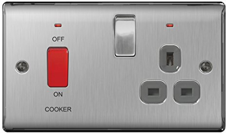 Bg Switched Neon Socket 13a Double Pole Brushed Steel