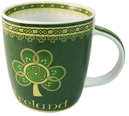 Shamrock Spiral Ireland Mug with A Green and Yellow Celtic Design