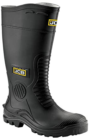 JCB - Wellington Boots Mens - Steel Toe Cap Boots - Black Shoes - Waterproof Shoes Men - Boots for Men - Wide Fit - Size 8UK, 42EU