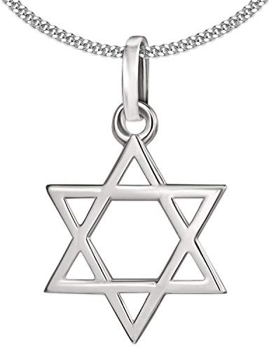 CLEVER SCHMUCK Halskette kleiner Davidstern Anhänger 14 mm glänzend und Kette Panzer 45 cm Sterling Silber 925 im Schmucketui creme