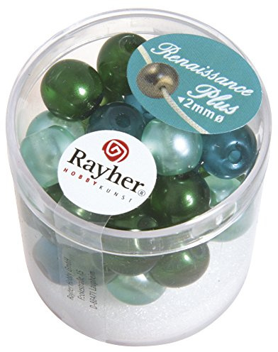 Rayher Renaissance Perles verre ciré ø 10 mm 32 pc gros trou mix vert, 14475000
