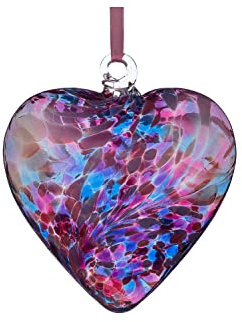 Sienna Glass 8cm Hanging Friendship Heart – Handcrafted Blue and Pink Mouth-Blown Glass Ornament with Swirling Design – Unique Gift Boxed Decoration for Windows, Gardens, Weddings, Birthdays