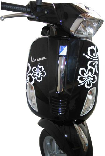 Sticker-Kits Aufkleber für Vespa S Roller & Scooter Hibiskus (Anthrazit) + 20 Minischmetterlinge