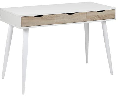 AC Design Furniture Irene Schreibtisch, Eiche Folie, Tischplatte: Melamin, Gestell aus weiß pulverbeschichtetem Metall, 50 x 110 x 77,1 cm