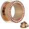 Treuheld® | 2mm Kristall Ohr Flesh Tunnel | Rosé Gold mit Pfirsichfarbenen Zirkonia Steinen | Chirurgenstahl | Gewinde Schraubverschluss | Damen
